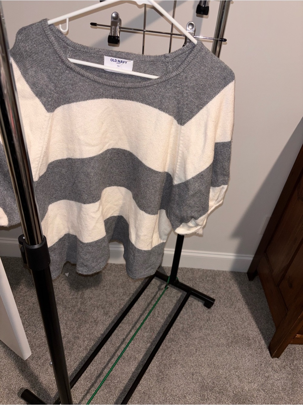 Old Navy Cream and Gray Striped Pullover Sweater